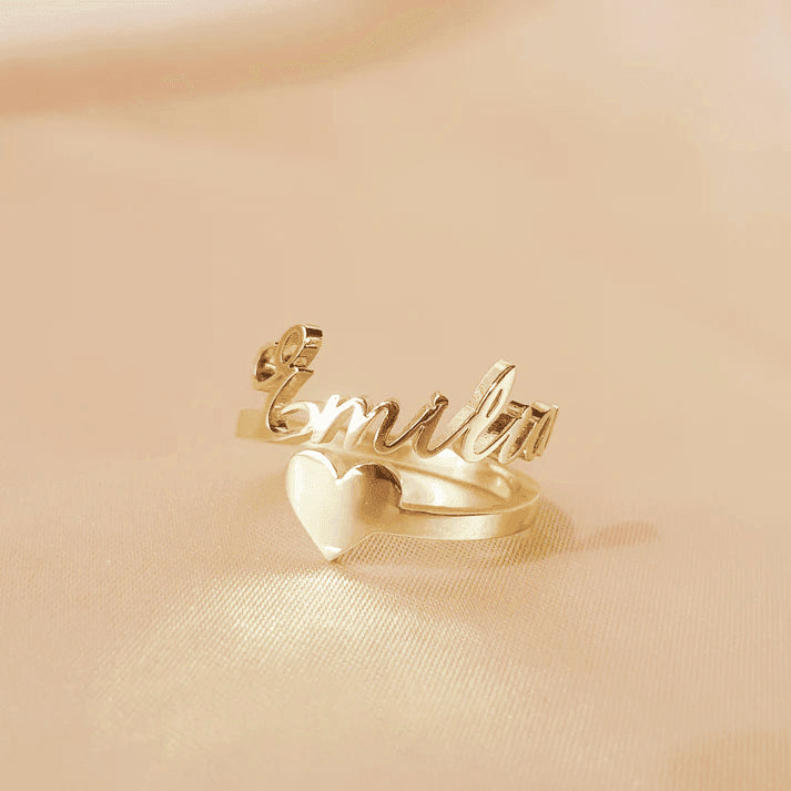 Personalized Single Name Heart Ring